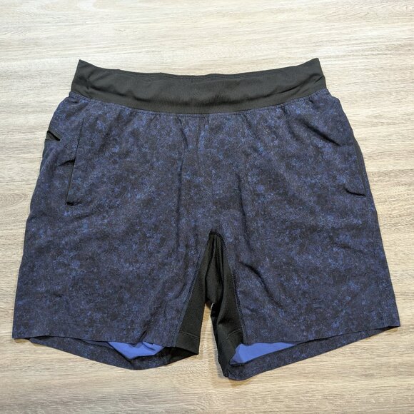 Lululemon Men's Large T.H.E Short Linerless 7" Pointilize Psychic Black Blue - Picture 1 of 8